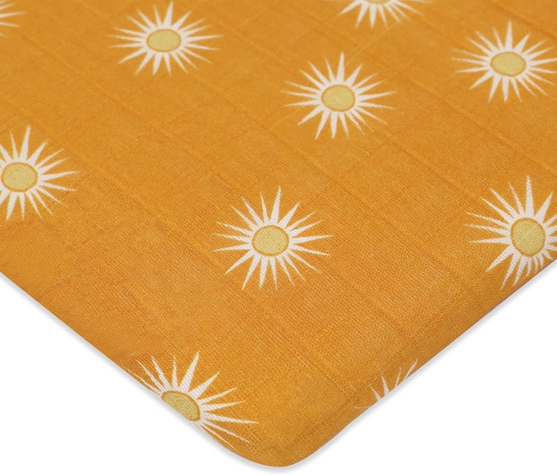 babyletto Muslin Baby Bassinet Sheets for Girls & Boys - GOTS Certified Breathable Organic Cotton Cover - 360° Fitted, Soft, Gentle & Cozy Rectangle Bedside Bassinet Sheets - Golden Hour - Image 1